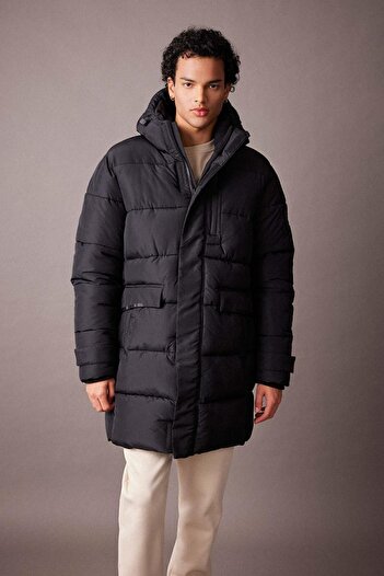 DeFacto Silk Fabric Puffer Jacket Parka - with Hood, Zipper and Pocket A2132Ax23Wn