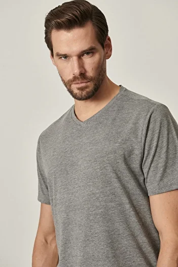 ALTINYILDIZ CLASSICS Ανδρικό μπλουζάκι σε γκρι V-λαιμόκοψη Slim Fit - Πακέτο 2 τεμαχίων
