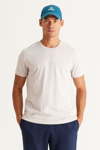 AC&Co / Altınyıldız Classics BEIGE MELANGE-BLACK 2 Pack - Slim Fit Men's Cotton Basic T-Shirt