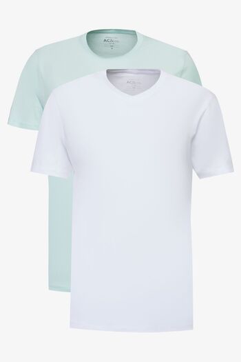 AC&Co / Altınyıldız Classics Men's Slim Fit MINT-WHITE 2 Pack Cotton Basic T-Shirt