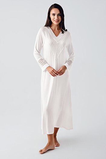 Artış Flexible Viscose Lace Long Sleeve Nightgown and Dressing Gown Set