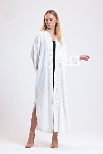 Sense Stone Detailed Evening Dress Kimono| KMN34913 White