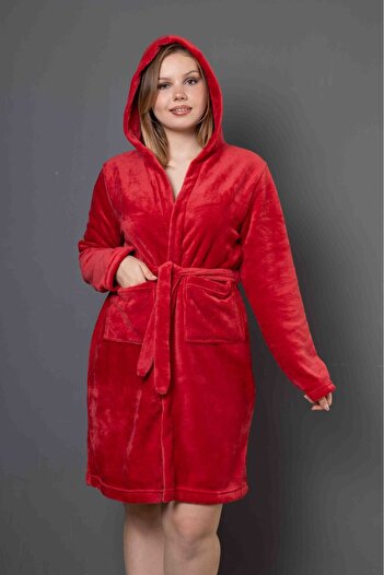 mervemoda KADIN  KIRMIZI ULTRASOFT PELİUŞ SABAHLIK