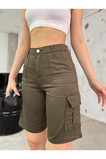 BİKELİFE High Waist Stretchy Bermuda Shorts with Cargo Pocket