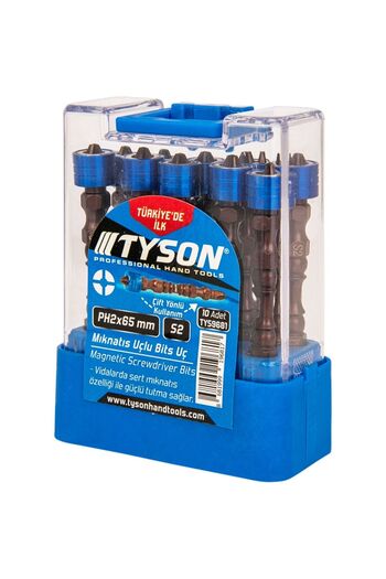 TYSON Sıkma Ucu Bits Uç S2 Çeliği Mıknatıs Uçlu Ph2x65 Çift Yönlü