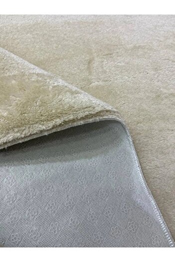 Sarar Yuvarlak Düz Renk Açık Bej Peluş Post Kaydırmaz Jel Taban Halı Peluş