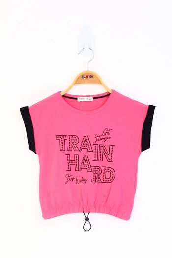 Toontoy Girl's Printed Stone Embroidered T-Shirt