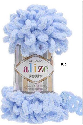 Berceminpuffyleri Alize Puffy 5-Piece Knitting Yarn - 183 Baby Blue - 100 grams 9 meters Finger knitting Yarn