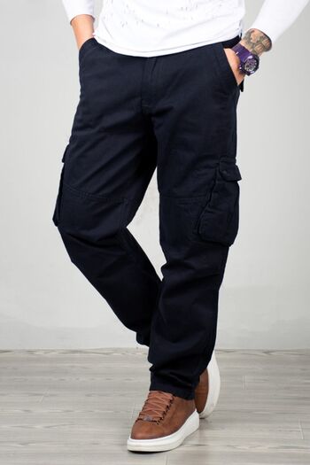 DeepSEA Navy Blue Gabardine Cargo Pants - Pockets, Wide Cut, Seasonal 1705421