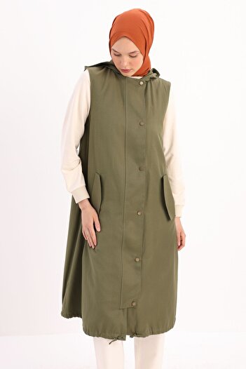 ALLDAY Hooded Khaki Vest - Snap Design
