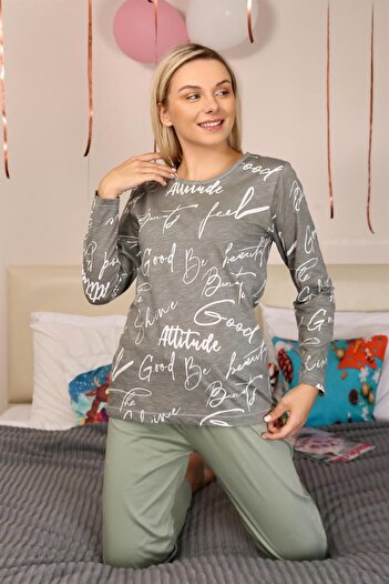 Akbeniz Women's Long Sleeve Combed Cotton Pajama Set 4206
