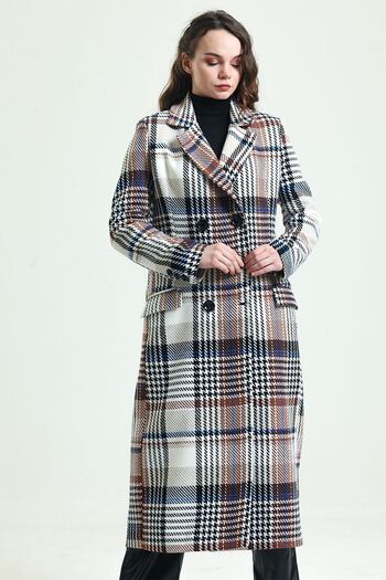 Sense Lined Patterned Long Coat| Kbn34176 Beige Plaid