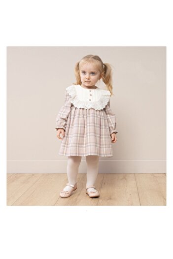 Mymio 6-24 Months Girls Pink Long Sleeve Plaid Dress