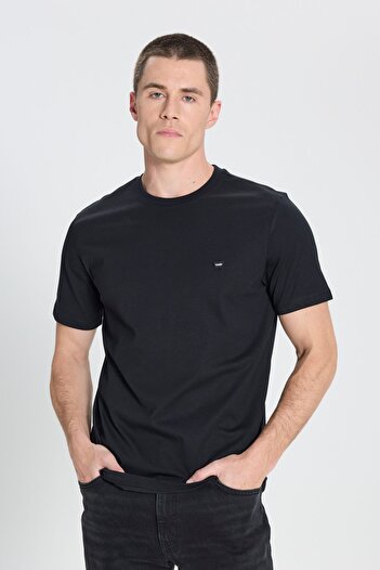 WRANGLER Regular Fit Regular Cut Crew Neck 100% Cotton Black T-Shirt