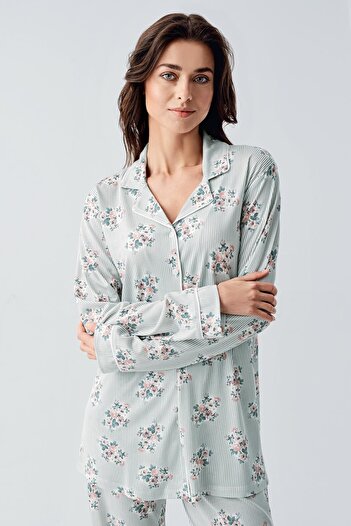Artış Flexible Viscous Pajama Set - Long Sleeve and Patterned
