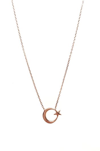 SUNSHINE 925 Ayar Rose Kaplamalı Minimal Ay Yıldız Gümüş Kolye