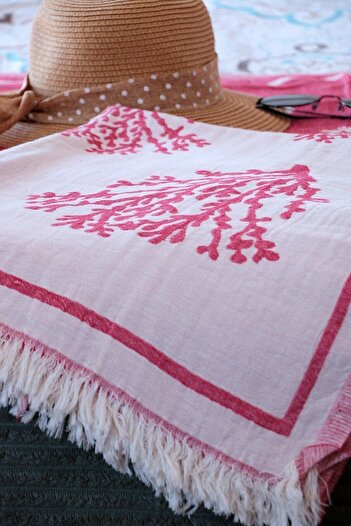 softstylehome Jacquard Coral Detailed 100% Cotton Double Layer Peshtemal Bath Towel