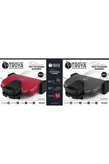 Troya By Hook Tr-527 Çıkarılabilir Granit Plakalı 1800 Watt Kırmızı Tost Ve Izgara Makinesi