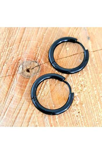 Monalisa Home Unisex Black Steel Medium Hoop Earrings
