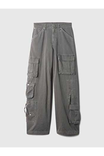 GAP Kadın Gri Mid Rise Relaxed Kargo Pantolon