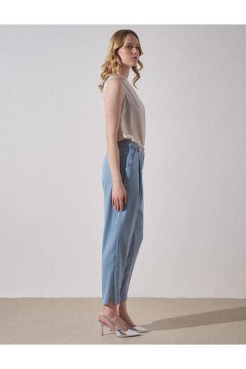 Kayra Jacquard and Button Detailed Carrot Trousers - Sea Ice
