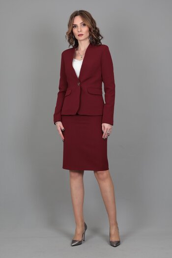 ÖNDER ÖZSOY Collarless Single Button Jacket & Pencil Skirt Set-burgundy
