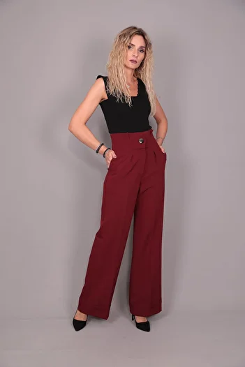ÖNDER ÖZSOY Double Leg High Waist Trousers-Burgundy