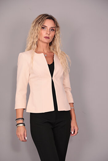 ÖNDER ÖZSOY Zero Collar Plain Short Jacket-Mink