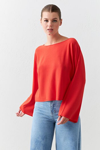 Setre Long Sleeve Red Knitwear Blouse - Comfortable Cut and Sleeve Detail