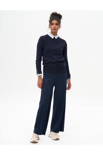 Kayra Navy Blue Grass Stitched Knitwear Trousers