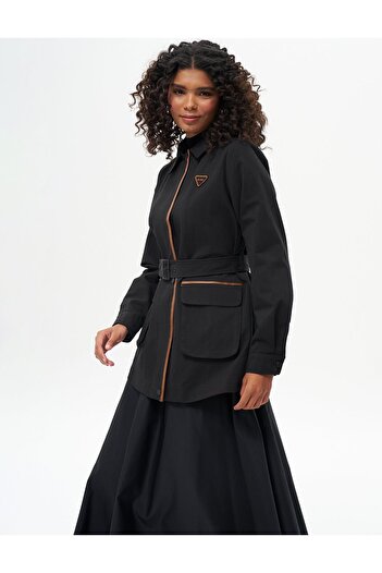Kayra Black Bag Jacket - Pocket and Piping Detail