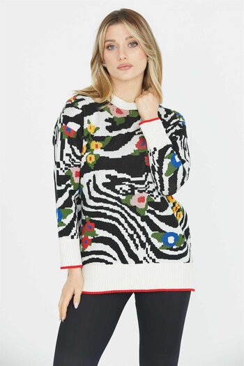 Two Mail Crew Neck Floral Patterned Blouse Bone