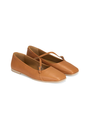 Desa Women's Tan Adjustable Buckle Leather Ballerinas