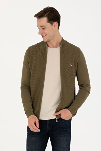 U.S. Polo Assn. Ανδρική Ζακέτα Πλεκτά Χακί Basic 50268938-VR027