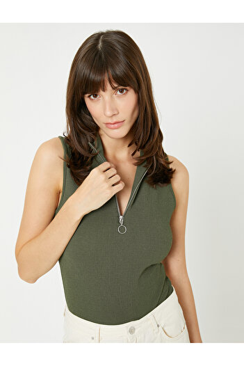 Koton High Collar Athlete Half Zipper Sleeveless