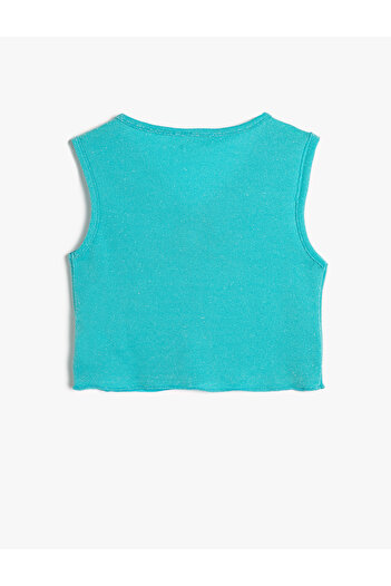 Koton Crop Top Sleeveless Window Detailed V-Neck Shiny