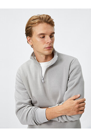 Koton Sweatshirt mit halbem Reißverschluss, Stehkragen, lange Ärmel, gerippt