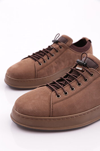 DGN Erkek Kalın Taban Bağcıklı Sneaker Ayakkabı Vizon Nubuk Kahve 77523616