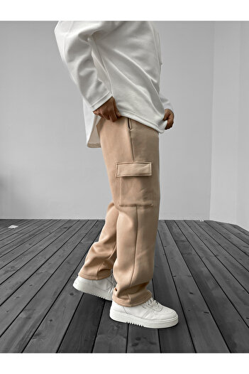 BYBASICMAN Beige Cargo Pocketed Pipe Leg Sweatpants KE-