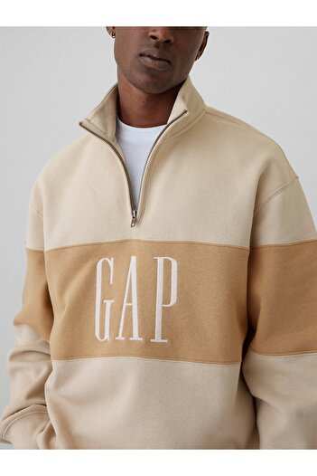 GAP Erkek Bej Vintage Soft Gap Logo Oversized Pullover Sweatshirt