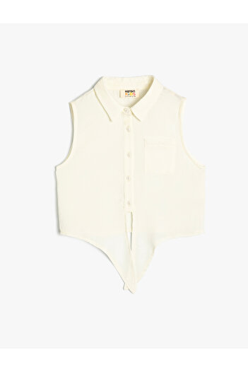 Koton Kurzärmliges Crop-Shirt mit Bindeband vorn