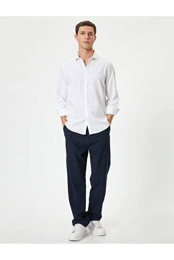 Koton Slim-Fit-Hemd, klassisches Revers, lange Ärmel, Knopfleiste, Baumwolle