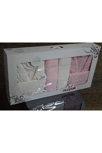 Nurpak Aile Bornoz Seti Takımı 8 Parça %100 Pamuk Pembe-k