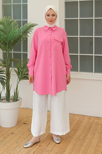 Armine Pink ArmineTRENDShirt Collar Tunic with Pockets - 24yt470