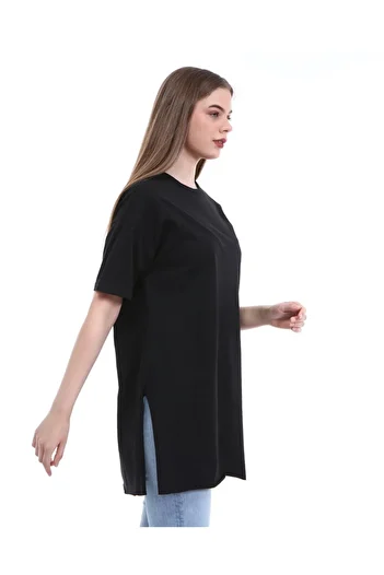 Bwest Vera Black Basic Tunic - Short Sleeve and Slit - 04012.003