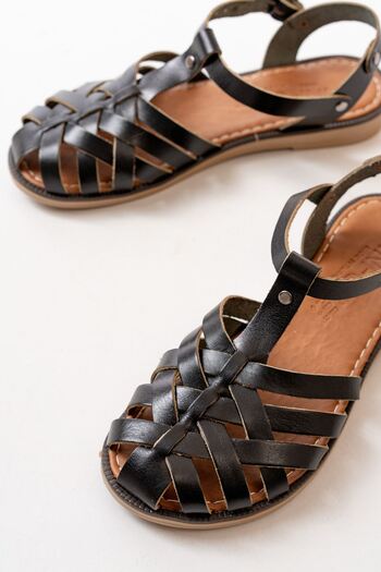 serkanseyyid 205-02 Black Orthopedic Genuine Leather Women's Sandals