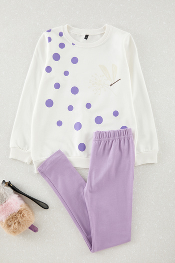 TRENDYOLKIDS طقم محبوك بشعار Ecru*003 - طقم من أسفل إلى أعلى TKDAW25AU00034