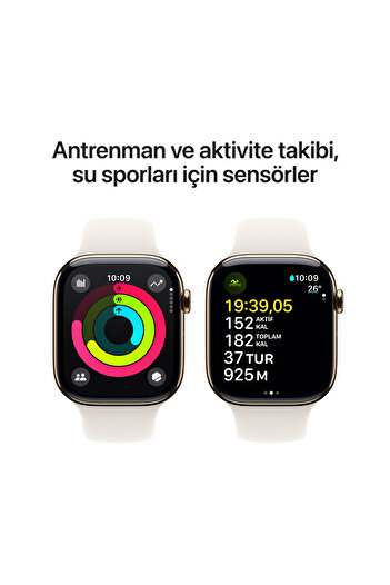 Apple Watch Series 10 GPS + Cellular 46mm Altın Sarısı Titanyum Kasa + Yıldız Işığı Spor Kordon - M/L