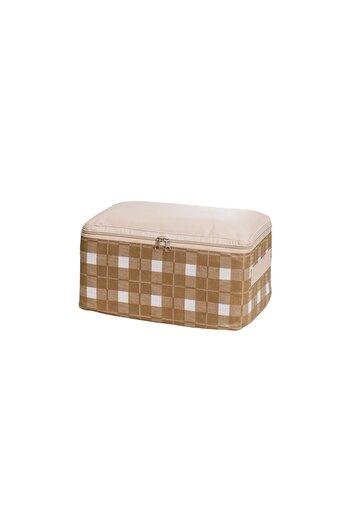 NACAREV 6 Adet Küçük Boy Bej Kare Ekose Baza Altı Bavul Içi Düzenleyici Organizer, Hurç Seti 30x20x15 Cm