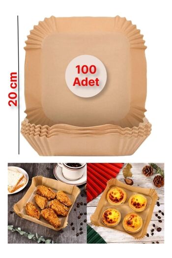 TOYFEST Disposable Square Depth Air Fryer Baking Paper Top: 20cm x Bottom: 16cm x 4.5cm - 100 Pieces